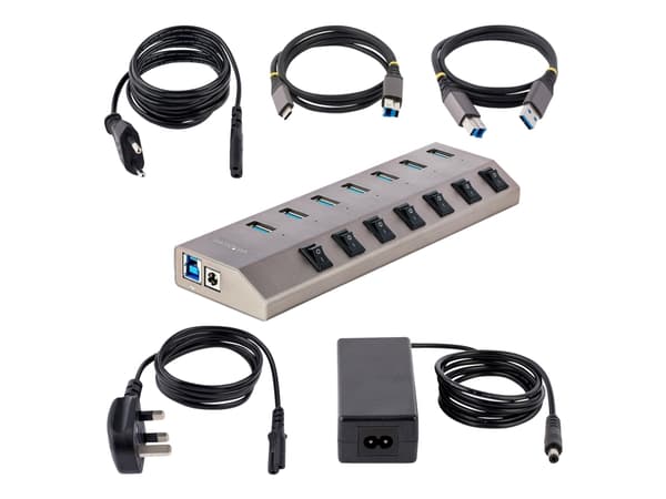 StarTech.com 7-Port Self-Powered USB-C Hub with Individual On/Off Switches, USB 3.0 5Gbps Expansion Hub w/Power Supply, Desktop/Laptop USB-C to USB-A