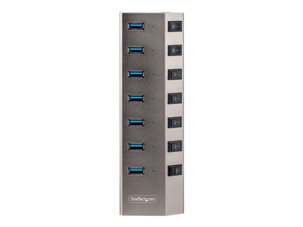 StarTech.com 7-Port Self-Powered USB-C Hub with Individual On/Off Switches, USB 3.0 5Gbps Expansion Hub w/Power Supply, Desktop/Laptop USB-C to USB-A