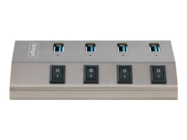 StarTech.com 4-Port Self-Powered USB-C Hub with Individual On/Off Switches, USB 3.0 5Gbps Expansion Hub w/Power Supply, Desktop/Laptop USB-C to USB-A