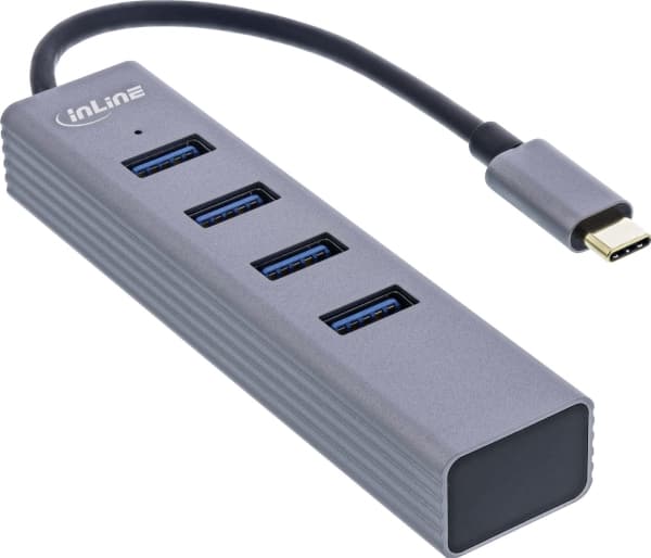 InLine 33271N, USB 2.0 Type-C, USB 3.2 Gen 1 (3.1 Gen 1) Type-A, 5000 Mbit/s, Grå, Gjuten aluminium, USB