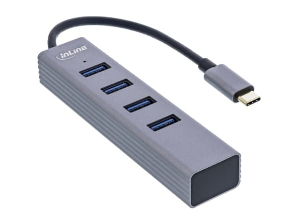 InLine 33271N, USB 2.0 Type-C, USB 3.2 Gen 1 (3.1 Gen 1) Type-A, 5000 Mbit/s, Grå, Gjuten aluminium, USB