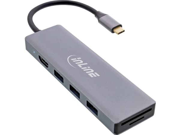InLine 33271O, USB 3.2 Gen 1 (3.1 Gen 1) Type-C, 100 W, Grå, HDMI, USB 3.2 Gen 1 (3.1 Gen 1) Type-A, Gjuten aluminium, USB