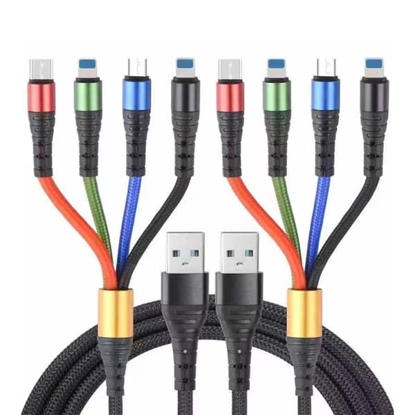 4i1 USB Laddkabel med Micro-USB, USB-C & Lightning x2