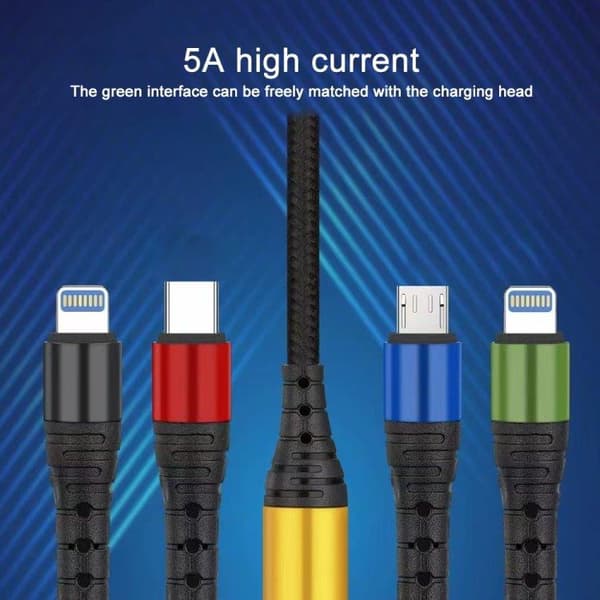 4in1 USB-latauskaapeli Micro-USB:llä, USB-C:llä ja 2 Lightning-liitännällä