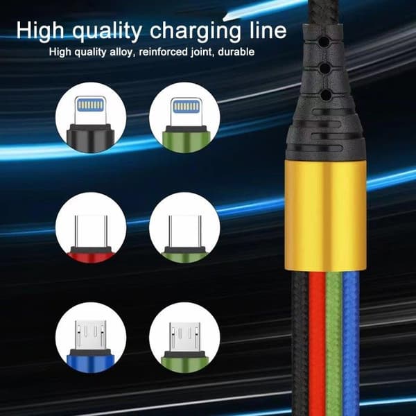 4in1 USB-latauskaapeli Micro-USB:llä, USB-C:llä ja 2 Lightning-liitännällä