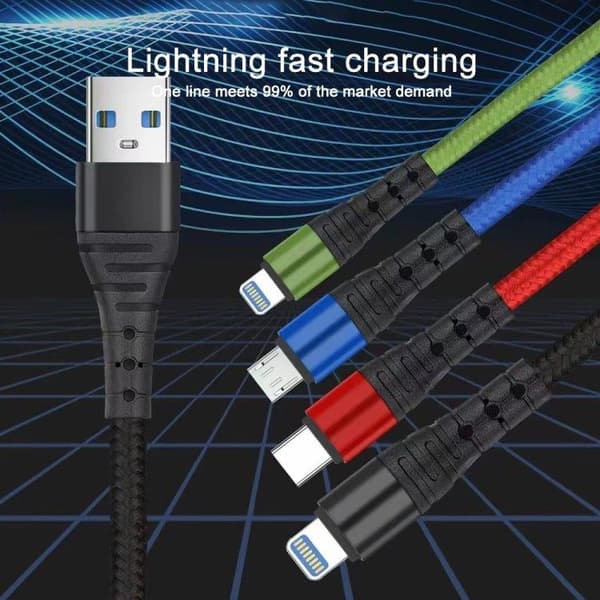 4-i-1 Ladekabel USB-C med Micro-USB, USB-C og 2 Lightning-udtag