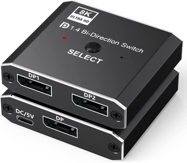 NÖRDIC 8K30Hz Displayport-svitsj 2 til 1 og splitter 1 til 2, 4K120hz