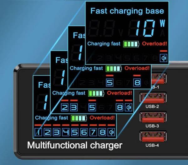 USB-Hubb & laddningsstation med 8 usb portar & qi trådlös ladddning, quickcharge 3.0