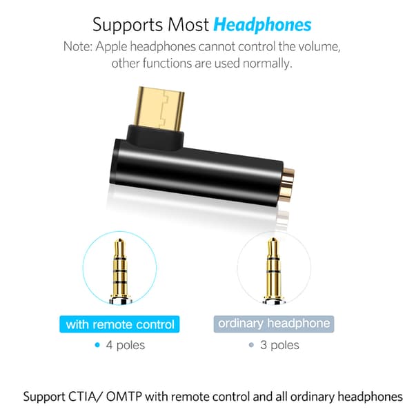 INF USB-C till 3,5 mm ljudadapter för hörlurar Svart