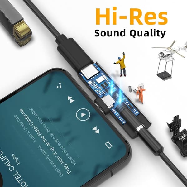 INF USB-C til 3,5 mm adapter for hodetelefoner og lader Grå