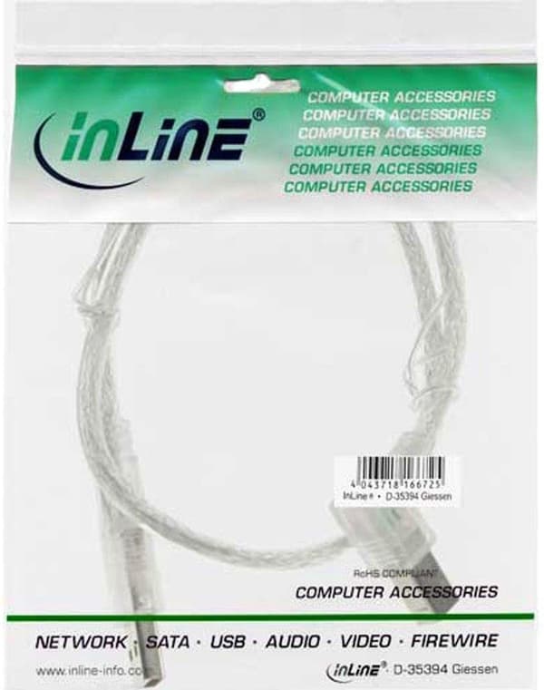 InLine 34516L USB-kaapeli 0,3 m USB 2.0 USB A USB B Läpinäkyvä