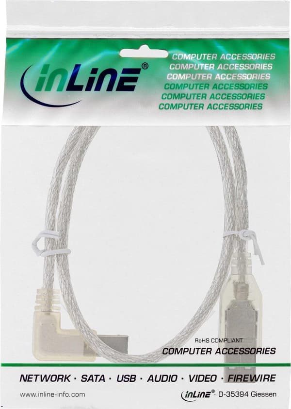 InLine 34516L USB-kaapeli 0,3 m USB 2.0 USB A USB B Läpinäkyvä