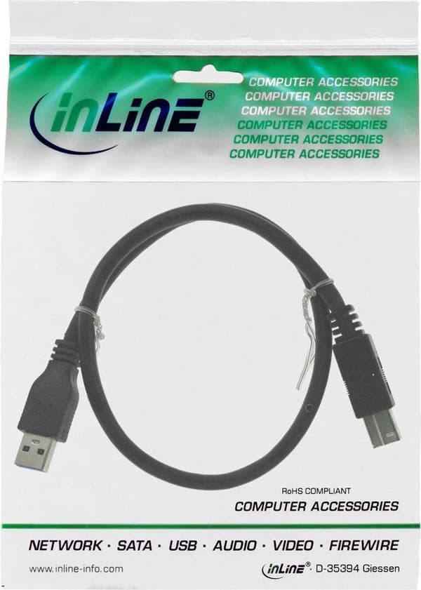 InLine 35303 USB-kaapeli 0,3 m USB 3.2 Gen 1 (3.1 Gen 1) USB A USB B Musta