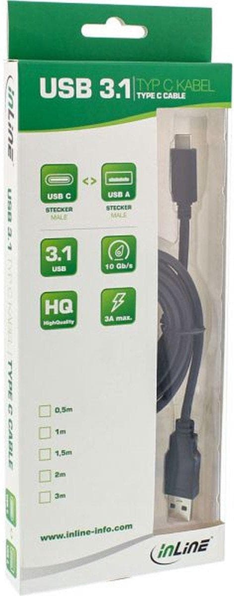 InLine 1m, USB3.1-C/USB3.1-A USB-kaapeli USB 3.2 Gen 2 (3.1 Gen 2) USB C USB A Musta