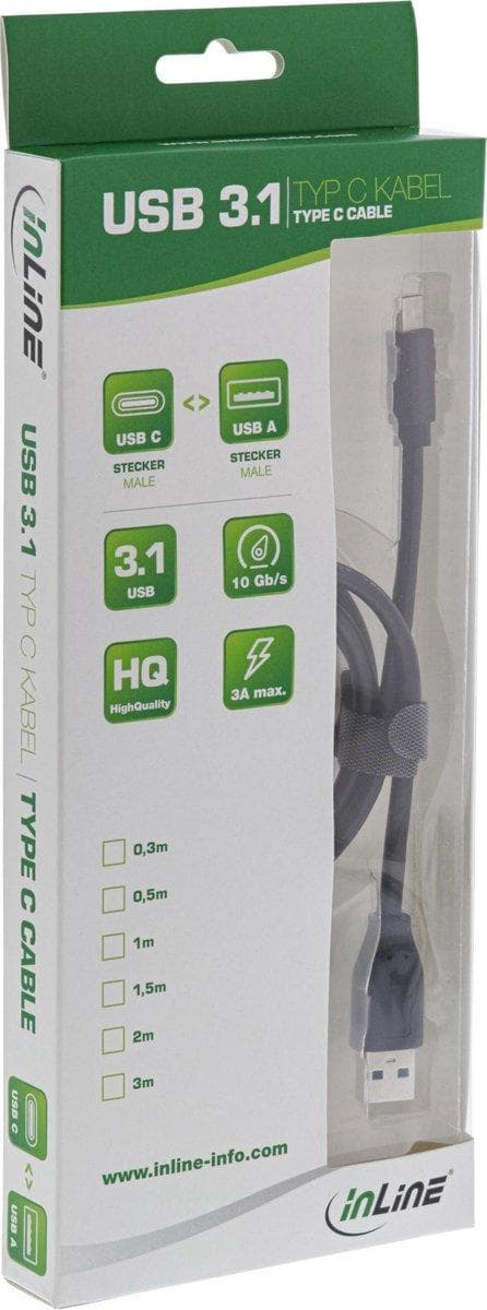 InLine 1m, USB3.1-C/USB3.1-A USB-kaapeli USB 3.2 Gen 2 (3.1 Gen 2) USB C USB A Musta