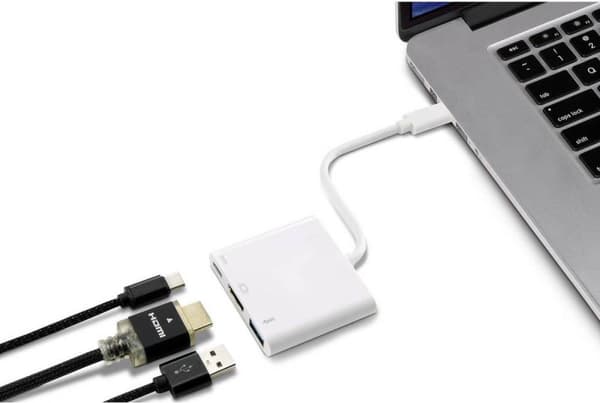Renkforce RF-4366444 -sovitin [1 x USB-C-pistoke - 1 x HDMI-liitäntä, USB 3.2 Gen 1 -liitäntä A (USB 3.0), USB-C-liitäntä] Valkokullattu st