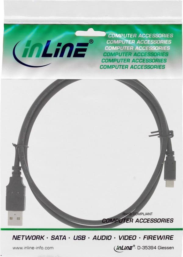 InLine USB A/Micro-B USB, 1 m USB-kabel USB 2.0 Micro USB B Svart