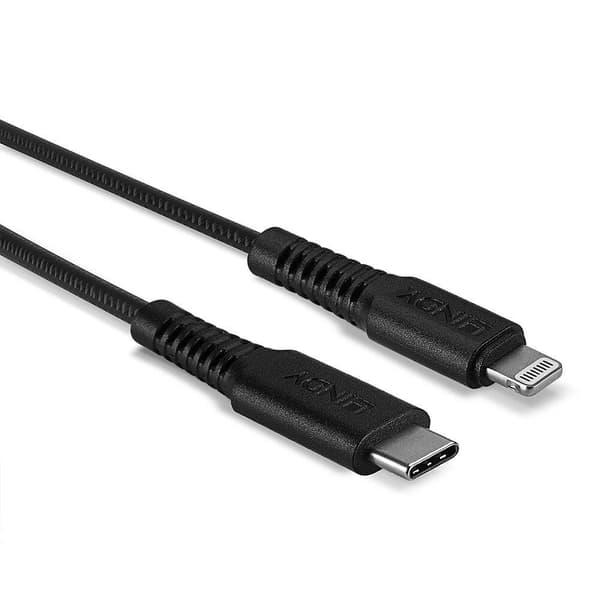 Lindy - Lightning-kabel - USB-C (M) till Lightning (M) - 50cm - skärmad - svart - rund, stöder Power Delivery 2.0 - för Apple iPad/iPhone/iPod (Lightn