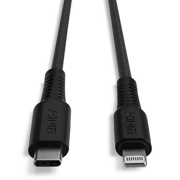 Lindy - Lightning-kabel - USB-C (M) till Lightning (M) - 50cm - skärmad - svart - rund, stöder Power Delivery 2.0 - för Apple iPad/iPhone/iPod (Lightn