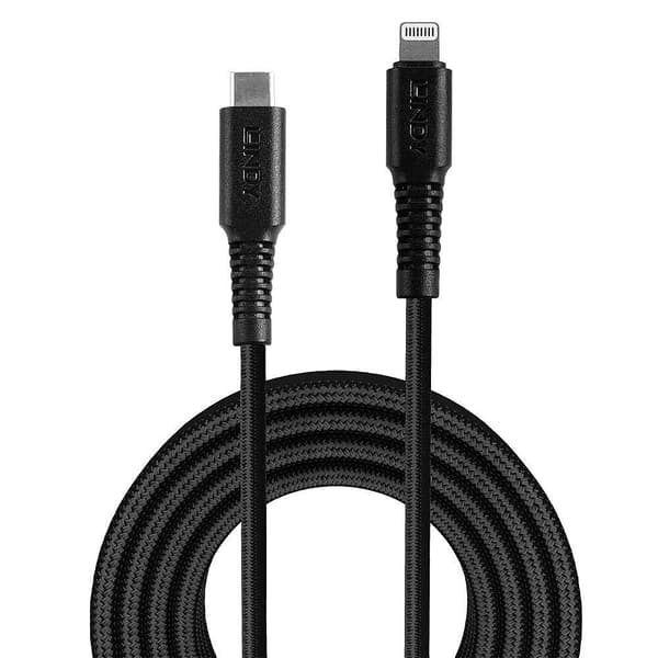 Lindy - Lightning-kabel - USB-C (M) till Lightning (M) - 50cm - skärmad - svart - rund, stöder Power Delivery 2.0 - för Apple iPad/iPhone/iPod (Lightn