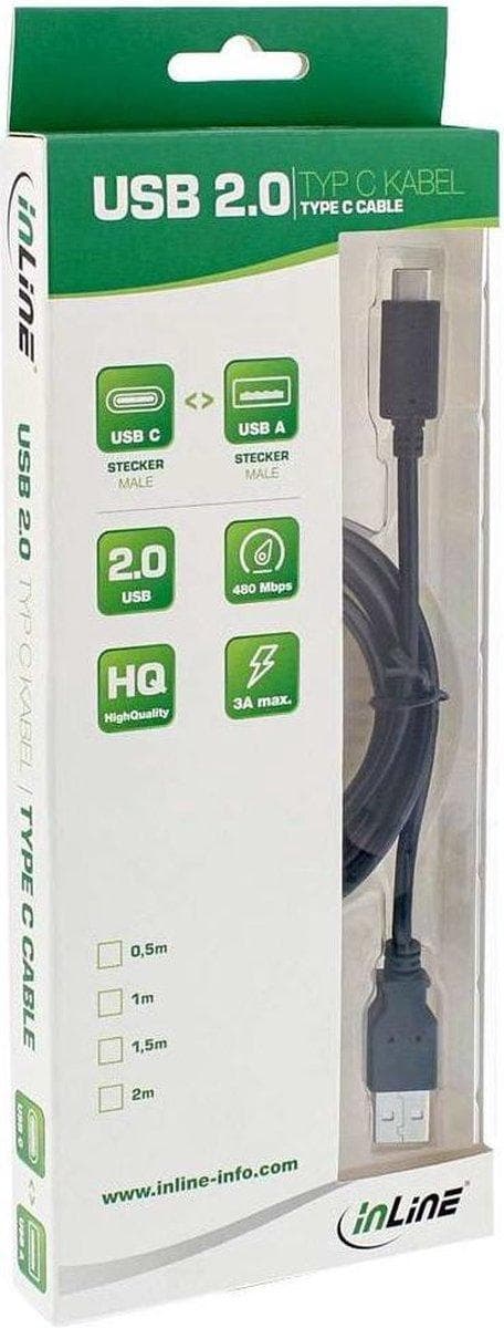 InLine USB C/USB A, 2 m USB-kabel USB 2.0 Svart