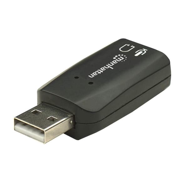 Manhattan 150859 Hi-Speed USB 3D-ljudadapter (förbättrar ljudåtkomst och prestanda) svart
