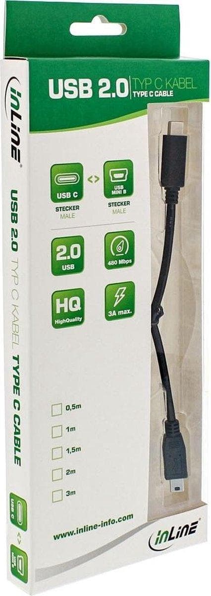 InLine USB Mini B till USB-C-kabel - USB2.0 - upp till 1A / svart - 5 meter