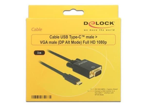 DeLOCK 85263 videokabeladapter 3 m USB C VGA (D-Sub) Sort