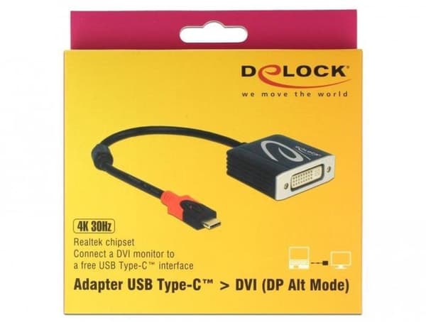 DeLOCK Premium USB-C til DVI adapter med DP Alt Mode (1920 x 1200) / sort - 0,20 meter
