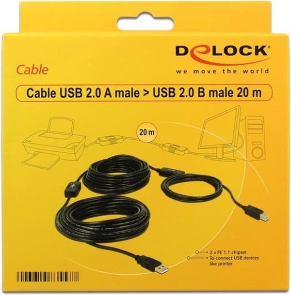 USB Kabel Aflåsning A - B St/St 20,00m aktiv zw