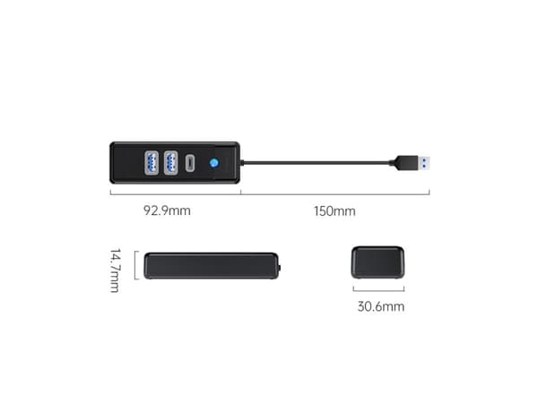 Orico USB Adapter Hub to 2x USB 3.0 + USB-C Orico, 5 Gbps, 0.15m (black)