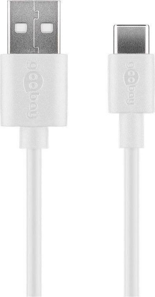 Goobay USB-A hjemmeoplader med 2 porte og separat USB-C kabel - 2,4A / hvid - 1 meter