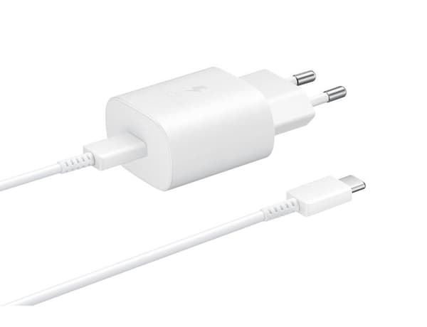 Samsung PD 25W Vægoplader + kabel - USB-C hurtigoplader - Hvid