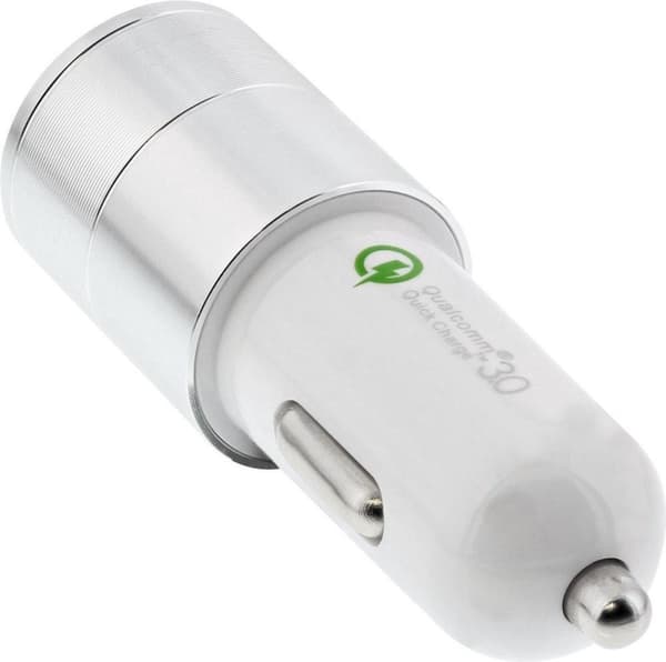 InLine-autolaturi 1 USB-C- ja 1 USB-A-portilla - Quick Charge 3.0 - 6A / valkoinen
