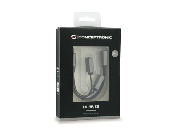 Conceptronic HUBBIES USB 3.1 Typ-C till 1-ports USB 3.0 + 2-ports USB 2.0-kabelnav - grå - USB 3.1 (3.1 Gen 2) Typ-C - USB 2.0, USB 3.0 (3.1 Gen 1) Ty