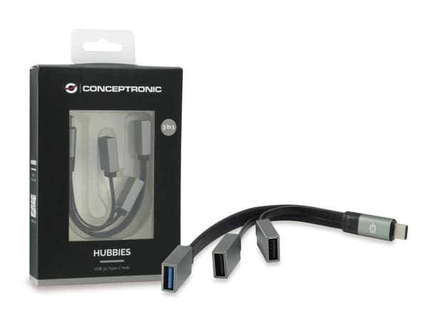 Conceptronic HUBBIES USB 3.1 Typ-C till 1-ports USB 3.0 + 2-ports USB 2.0-kabelnav - grå - USB 3.1 (3.1 Gen 2) Typ-C - USB 2.0, USB 3.0 (3.1 Gen 1) Ty
