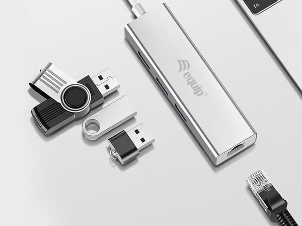 Utrusta 133481 USB-C till 3-portars USB Hub med Gigabit Adapter/Silver