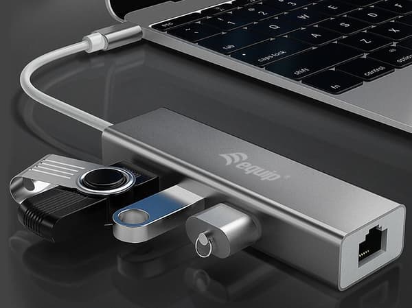 Utrusta 133481 USB-C till 3-portars USB Hub med Gigabit Adapter/Silver