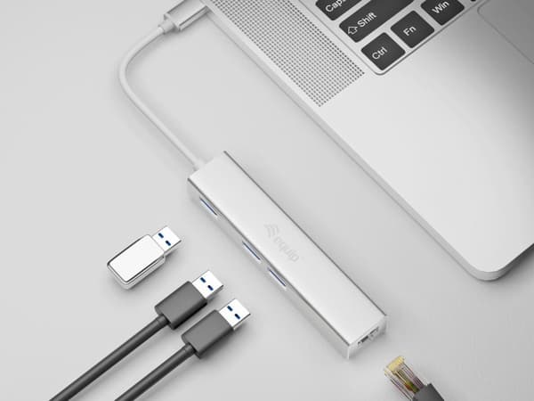 Utrusta 133481 USB-C till 3-portars USB Hub med Gigabit Adapter/Silver