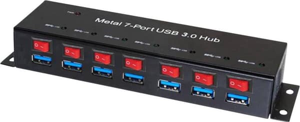 Renkforce 7 porte USB 3.2 Gen 1 hub Med metalhus, individuelt omskiftelig, Til vægmontering Sort