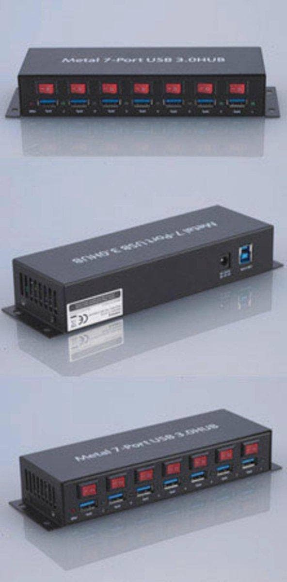Renkforce 7 porte USB 3.2 Gen 1 hub Med metalhus, individuelt omskiftelig, Til vægmontering Sort