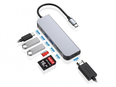 CONCEPTRONIC 6in1 USB3.1/C->2xUSB 3.0,HDMI,SD/TF-kortläsare