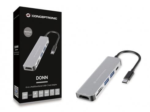CONCEPTRONIC 6in1 USB3.1/C->2xUSB 3.0,HDMI,SD/TF-kortläsare