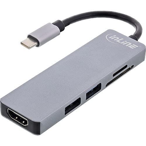 InLine® multifunktionshubb USB 3.2 Gen.1, 2x USB-A 5Gb/s + HDMI 4K/30Hz + kortläsare, aluminium, grå (33271I)