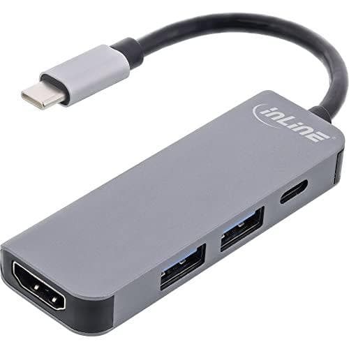 InLine® multifunktionshub USB 3.2 Gen.1, 2x USB-A 5Gb/s + HDMI 4K/30Hz + USB Type-C PD 87W, aluminium, grå (33271H)