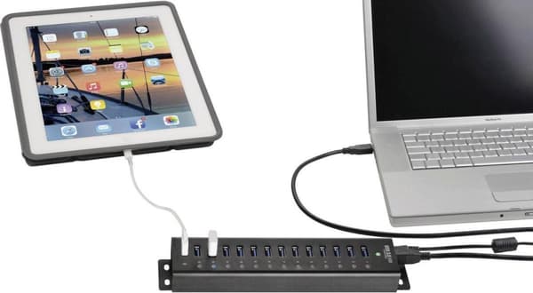Renkforce 13 portar USB 3.2 Gen 1 hubb Med aluminiumhölje, För väggmontering, Med snabbladdningsport