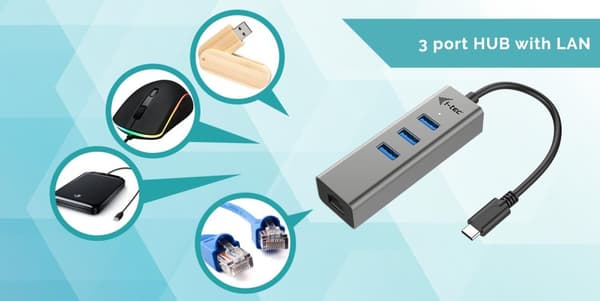 iTec USB-C Metal 3-portový HUB Gigabit Ethernet