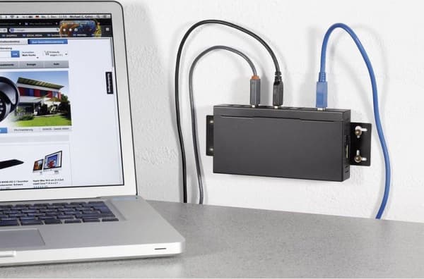 Renkforce 7 porte USB 3.2 Gen 1 hub Til industrielle applikationer, Til vægmontering Sort