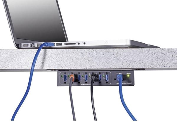 Renkforce 7 porte USB 3.2 Gen 1 hub Til industrielle applikationer, Til vægmontering Sort