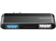 Usams USB adapter USAMS USB-C Mini HUB adapter 2xUSB + Micro SD gray/gray SJ463HUB01 (US-SJ463)